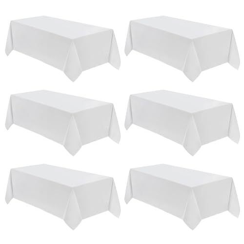 VidaFete Table Cloth 6 Pack 90*156inch Rectangle Tablecloth Polyester, Stain Resistant and Wrinkle Polyester Dining Table Cover for Kitchen Dinning Party Wedding Rectangular Tabletop Decoration(White)