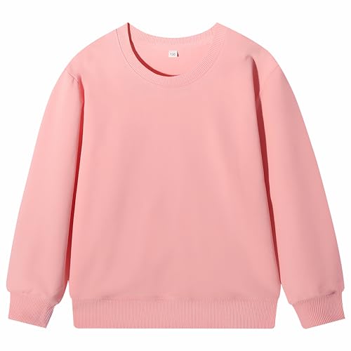 Yufennie Kids Classic Sweatshirts | School Uniform Jumper Pullover, Long Sleeve Top for Boys & Girls Pink