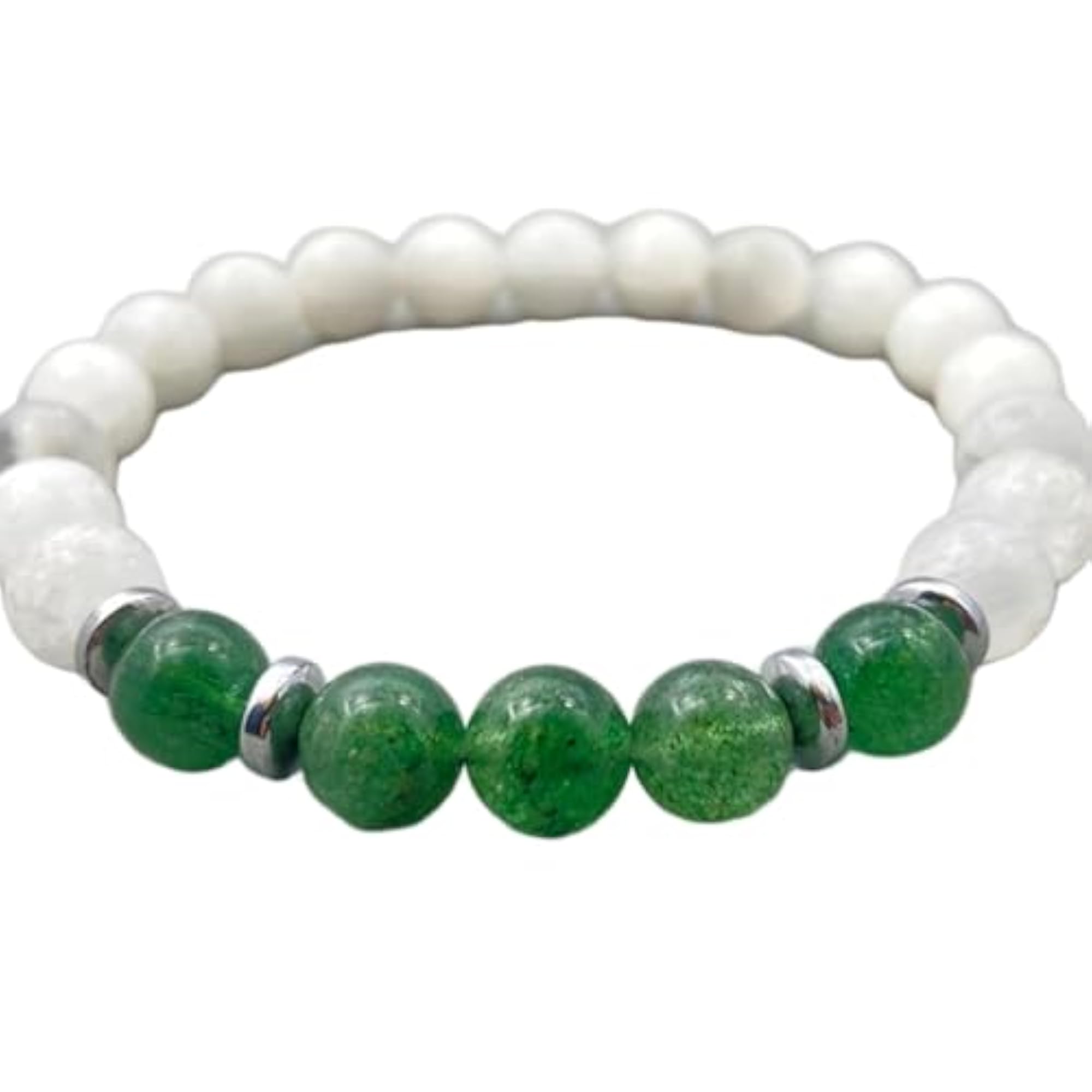 Natural Selenite & Strawberry Quartz 8mm Round Bead Stretchable Bracelet, Unisex