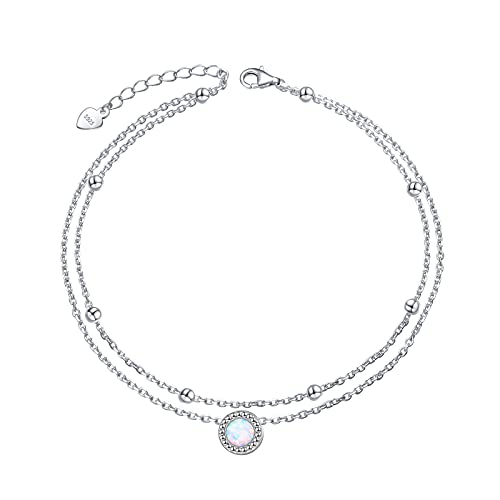 Anklets For Women 925 Sterling Silver Charm Layered Simulated Opal Summer Beach Ankle Bracelet Foot Chain Mother's Day Gift #TOP28