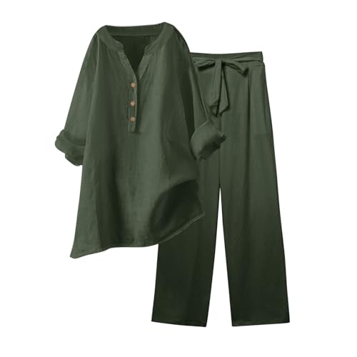 Chemise décontractée col en V tenue jambes larges coupe confortable femme