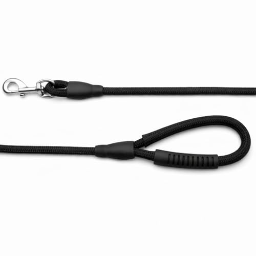 Image of Dog Leash for Large Dogs & Medium Dogs 5 Feet - Heavy Duty Nylon Rope 15mm Thick Leash with Anti Slip Rubber Handle - Tangle Free & Swivel Metal Clip (Black)