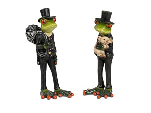 formano 2er Set Frosch Figur lustige Glücksbringer 18 cm handbemalt lustige Deko aus Kunststein - Hochwertige Geschenkidee & originelle Indoor-Dekoration aus Froschhausen