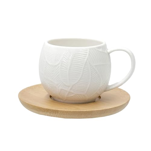 La Porcellana Bianca Set 6 tazze da caffè con foglie e piattino in legno 'Intavola' 90 ml