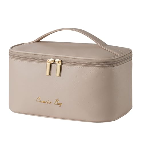 KITENROM Nature Makeup Bag,Premium Travel Makeup Organizer, Ideal Cosmetic Brush Bags Case for Women (Light Khaki)