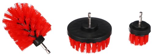 SIXTOL CAR DETAILING DRILL BRUSH 3 MEDIUM | Set med medelhårda rengöringsborstar för borrmaskiner | 3 delar | fälgar | undergolv | motorrengöring | hushåll | universella borstar | röd