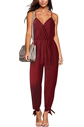 Mono sin Tirantes con Cuello en V para Mujer Mameluco sin Mangas Verano Elegante Abrigo Monos Pantalones Jumpsuit Beach Playsuit Cocktail Party