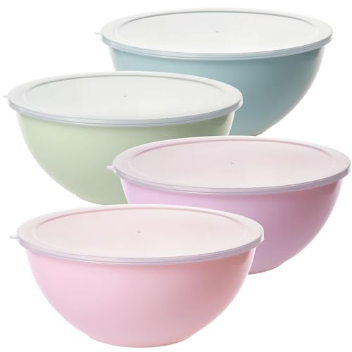 Greentainer Lot de 4 Grands Bols Salade avec Couvercles, Empilables - Bols de Service Réutilisables en Plastique Alimentaire pour Cuisine, Préparation,...
