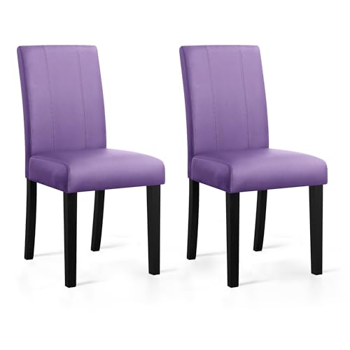 Image of CHUN YI Dining Chairs Set of 4, Faux Leather Dining Room Chairs, Upholstered Kitchen Parsons Chairs for Dining Room with Sturdy Wood Legs, Lavender