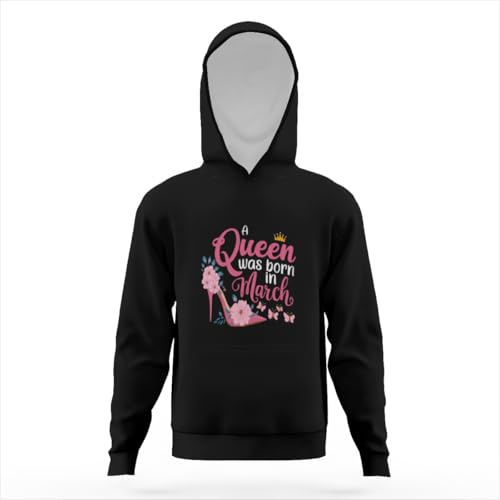 Vintage A Queen Was Born In March Hoodies for Teen Girls Boys Lightweight Kangaroo Pocket Sweatshirt3