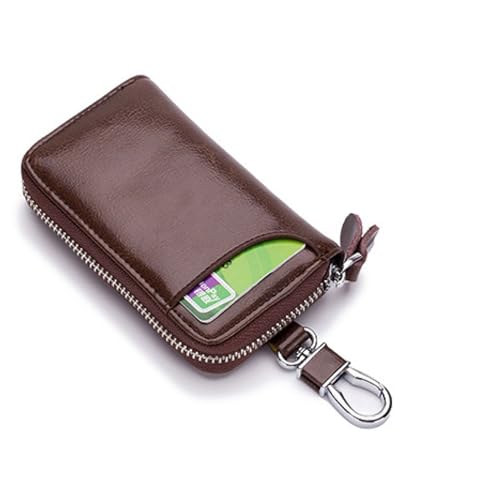 Estuches de llave, Portallaves de cuero,Portallaves de Piel,cierre con cremallera y seis ganchos para llaves, Portátil llavero hombre y llavero mujer (Marrón)