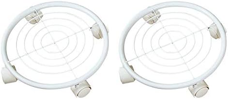 Zamtac 2 x Metal Plant Pot Trays Stand Iron Flower Holder Trolley Caddy On Wheels Plant Trays Rack Office Indoor Outdoor Home Garden - (Color: White)