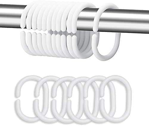 12 Pack Plastic Shower Curtain Rings, C-Shaped Hooks for Bathroom, White