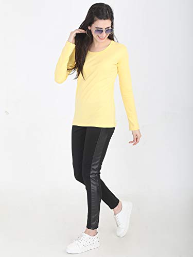 Image of FLEXIMAA Women's Cotton Plain Round Neck Full Sleeve T-Shirt