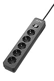 APC PME5B-GR Surge Protector Bloc multiprise avec protection contre les surtensions 5 prises Schuko commutable pour PC, TV, etc. Noir