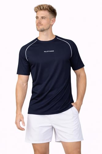 Image of Men's Navy Blue Athletic Performance T-Shirt, Quick Dry Moisture Wicking Polyester, Raglan Sleeve, for Running, Gym, Workout Training