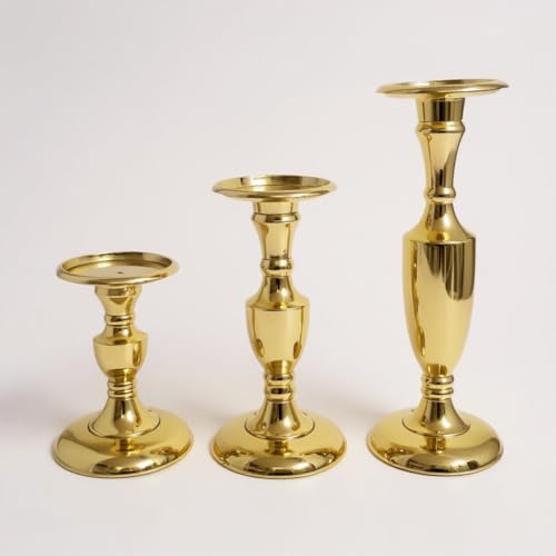 Image of Gold Plated Large Candle Stand /Candle Holder /Modern Design Candle Pillar Candle Holder for Home Decoration (Set of 3 Sizes (6 /9 /12 inches), Gold)