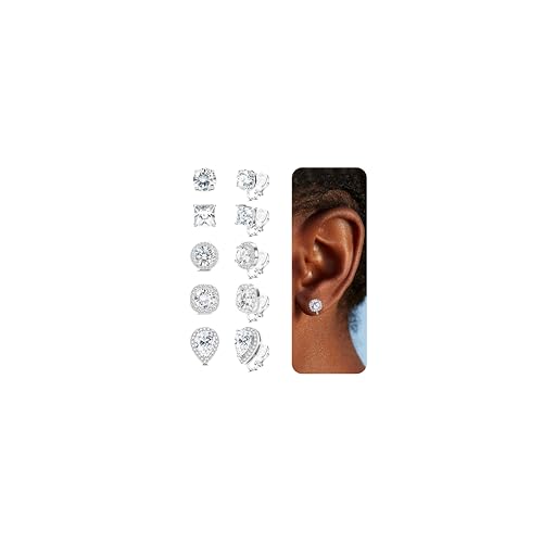 FASACCO Cubic Zirconia Clip on Earrings Women Hypoallergenic Comfortable Non Pierced Earrings for Wedding and Dance Competitions Silver Clip-on Earrings 5Pairs Classic