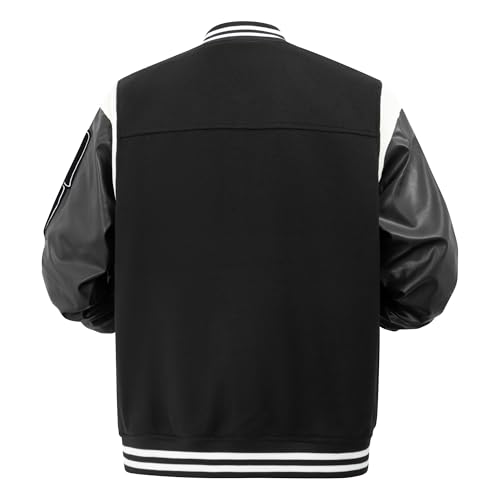 Mens Varsity Jacket Black Bomber Casual Baseball Outerwear Streetwear Coat Activewear Jackets with Wing Embroidery2