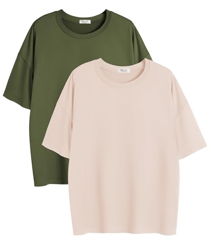 Image of Ekouaer 2 Pack Womens Tops Short Sleeve Oversized T Shirts Summer Spring Tops 2025 Basic Casual Tee Top S-XXL