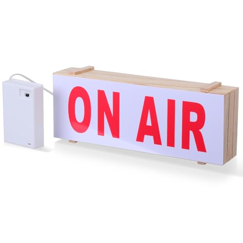 Ipetboom Señal Luminosa On Air LED Marco de Madera Natural y Letras Rojas para Decoración de Pared en Estudio y Ambiente de Trabajo