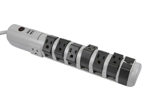 Protector eléctrico Monoprice 8 tomas rotativo con protección de sobretensión de 2160 joules color gris miniatura 1