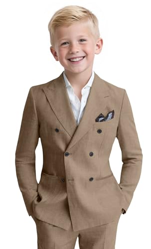 2 Piece Linen Suit for Boys Peak Lapel Slim Fit