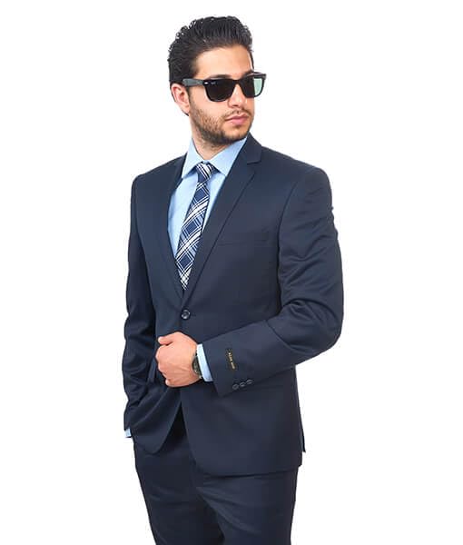 AZAR MAN Slim Fit Men Suit 2 Button Navy Blue Notch Lapel Flat Front Pants2