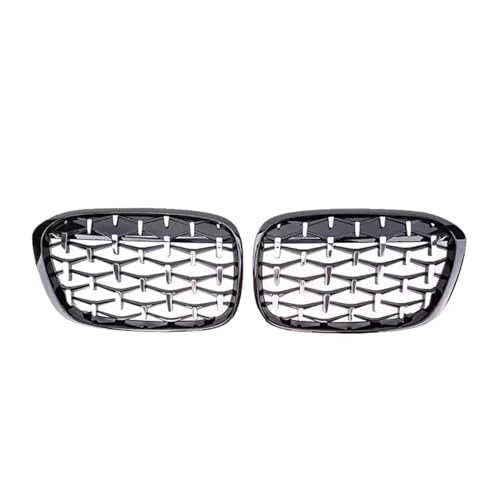 光沢のあるブラックダイヤモンドスタイルのフロントバンパーキドニーグリル。BMW X1 F48 F49 2016-2019に適合。光沢のあるラインスタイルのアッパーレーシンググリル。(Diamond-Chrome Black)