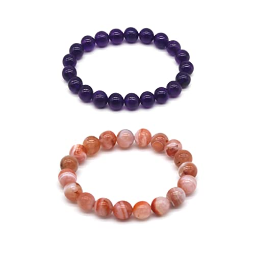 Amethyst and Unique Carnelian Reiki Crystal Bracelets 9MM, Matching Beaded Stone Stretch Bracelets for Couples, Girlfriend and Girlfriend Healing Chakra Bracelet, Come with Premium Jewelery Box