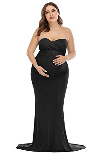 ZIUMUDY Maternity Elegant Fitted Gown Strapless Tube Maxi Photography Baby Shower Dress (Small, Black) at Amazon Women's Clothing store