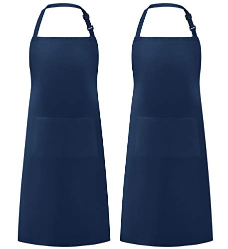 Syntus 2 Pack Adjustable Bib Apron Waterdrop Resistant with 2 Pockets Cooking Kitchen Aprons for Women Men Chef