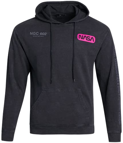 C-Life NASA Men's Fleece Hoodie - Retro Pullover Sweatshirt, Size Medium, Nasa Black/Pink