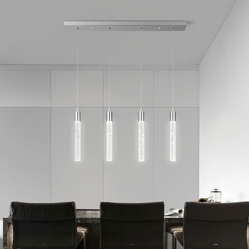 Image of Kitchen Island Lighting Modern Light Fixture Chrome Pendant Light Dimmable LED Chrome Finish Mini Crystal Pendant Lights for Dining Room Living Room（4-Light）