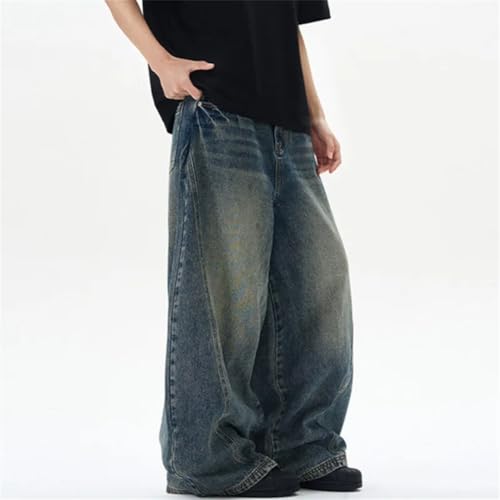 Men's Jeans American Washed Curved Baggy Straight Leg Denim Pants4