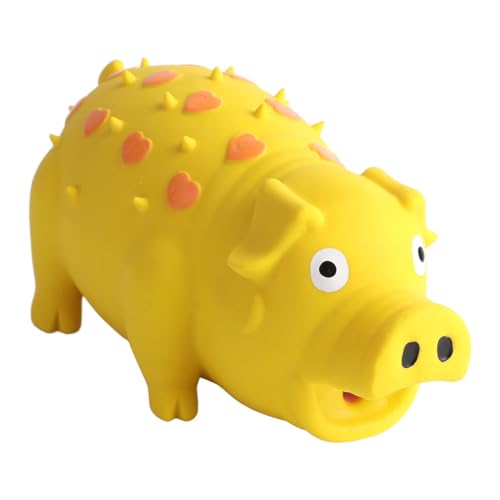 Qcwwy Schweineform Latex Haustier Kauspielzeug Langlebige Angst Interaktives Hund Kauen Spielzeug für Welpen Hunde Bildungsdesign Zum Training von Kauenkraft für Hunde und Katzen Gelb