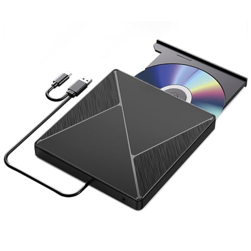Qomcsrl Unidad de DVD Externa USB 3.0 Grabadora de CD ROM Grabadora de CD DVD USB Tipo C de Interfaz Dual Portátil para Computadora Portátil