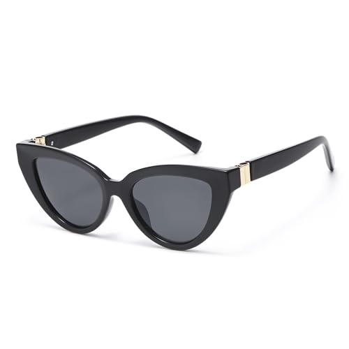 kimorn Retro Cat Eye Sunglasses for Women Fashion Cateye UV400 Protection Glasses (Black Grey)