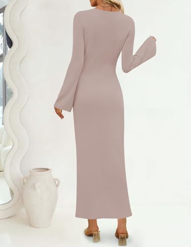 ZESICA Fall Winter Wedding Guest Sweater Dresses for Women 2025 Elegant Classy Long Sleeve Formal Cocktail Gowns Maxi Dress4