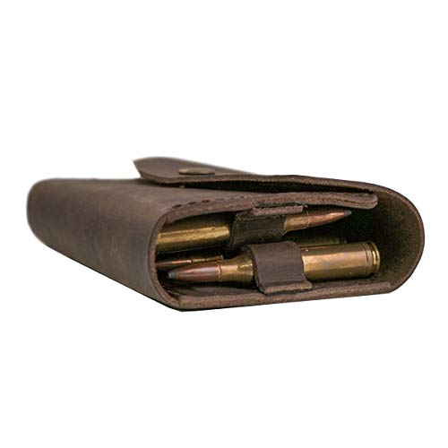 Premium Leather Ammo Pouch Cartridge Holder Attaches To Belt Or Rifle Stock Usa Made Ammo Case (Dark Brown) #TOP2
