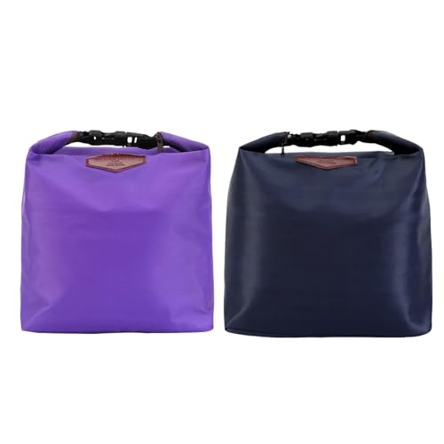Set di 2 sacchetti con chiusura – eleganti sacchetti termici per alimenti caldi/freddi – per viaggi, ufficio, picnics – viola – blu navy – impermeabili e leggere