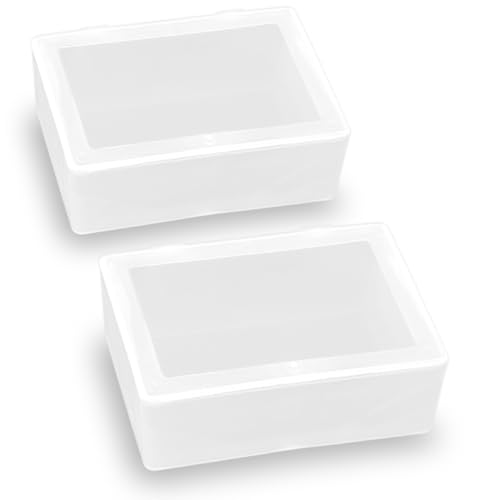 Image of 2 Pieces Rectangle Small Plastic Box Containers (5.2 x 3.86 x 1.69 inches) with Double Buckle for Collecting Small Items, Beads, Game Pieces, Business Cards, Crafts Accessories