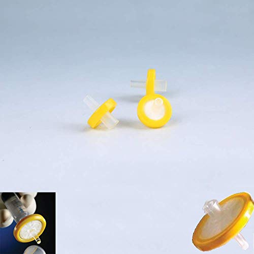 Image of 100 Count Syringe Filter, PES Hydrofilic Membrane 25mm Diameter 0.22um Pore Size, Syringe Lab Filters, Non Sterile Filtration (Yellow) (Pack of 4)