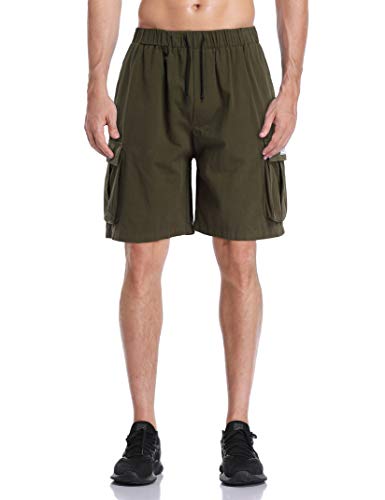 KUULEE Men's Cargo Shorts Elastic Waist Drawstring Relaxed Fit Multi-Pockets Outdoor Casual Shorts