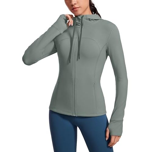 CRZ YOGA Women’s Butterluxe Full Zip Running Jacket Zip Pockets Sports Hoodies Gym Hoody Jackets with Back Mesh Vent & Thumb Holes