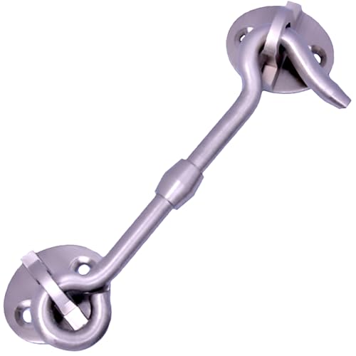 Image of RISEOM Brass Gate Hook and Eye,Window Hook for Double Doors Gates,Windows (Heavy Oval Eye) (Silver-5 inch, Pack of 4)