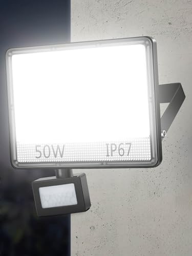 ANNIFUNLY Focos LED Exterior con Sensor de Movimiento 50W 5000LM IP67 Impermeable Proyector LED Floodlight