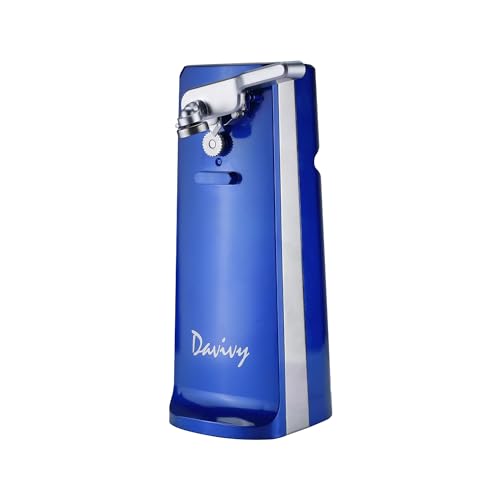 Davivy Electric Can Opener for One Touch Lid Opening,Removable Stainless Steel Cutter and 3-in-1 Design with Knife Sharpener and Bottle Opener. Blue