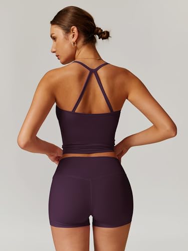 Image of ABOCIW 2 Pieces Workout Sets for Women, Cross Back Tank Top Matching High Waist Biker Shorts, Gym Yoga Pilates Outfits