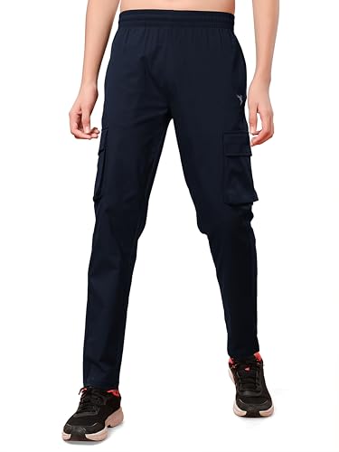 Image of TECHNOSPORT Boys' Solid Straight Fit TS Flexi Cargo Trackpants Drawstring 4-Pocket Polyester Joggers for Sports Play School UPF50+ Anti Odour
